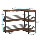 L-Shaped Home Bar Unit – 3 Tier Liquor Table with Storage & Wine Glass Holder