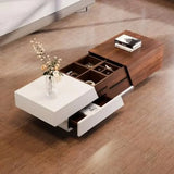 Modern Extendable Coffee Table with Hidden Storage – White & Walnut