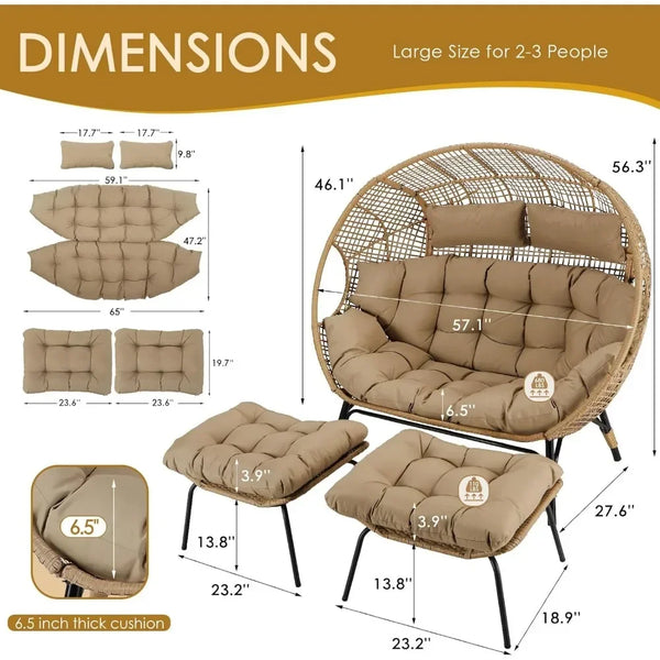 Oversized 2-Person Wicker Egg Chair with Ottoman – Indoor/Outdoor Lounge