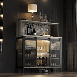 Farmhouse Coffee & Wine Bar Cabinet with LED & Wine Rack