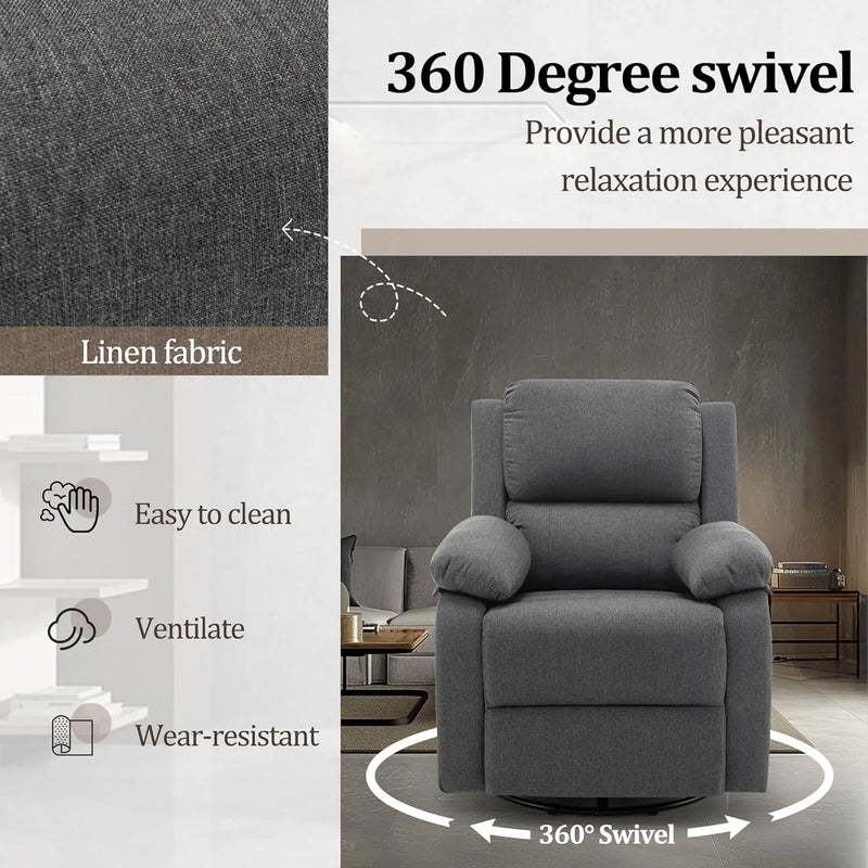 360° Swivel Rocker Recliner – Upholstered Glider Chair for Relaxation
