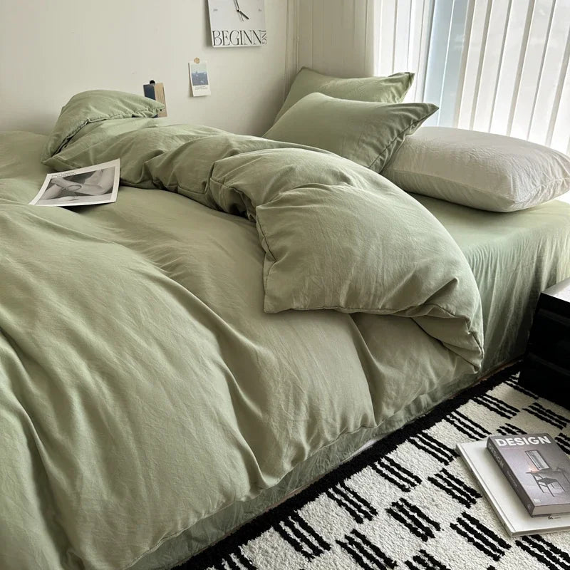 Solid Cotton Bedding Set with Duvet Cover, Pillowcases & Sheet, Multiple Sizes