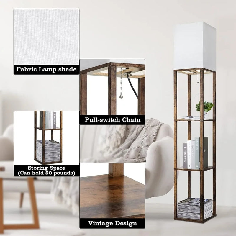 Floor Lamp with Shelf and 3-Color LED Bulb – 62" Modern Standing Light