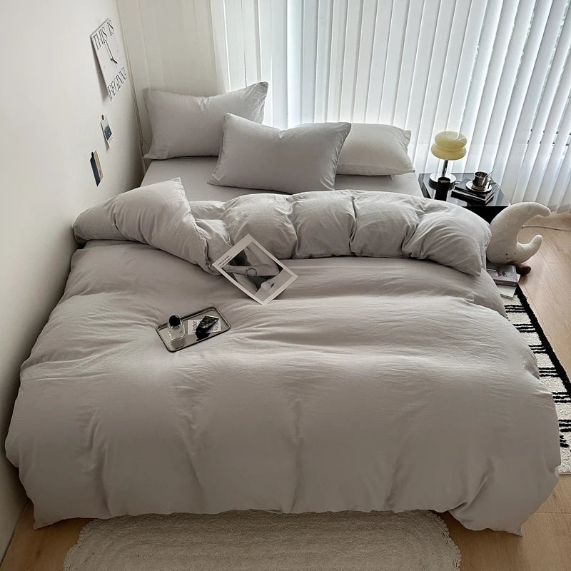 Solid Cotton Bedding Set with Duvet Cover, Pillowcases & Sheet, Multiple Sizes