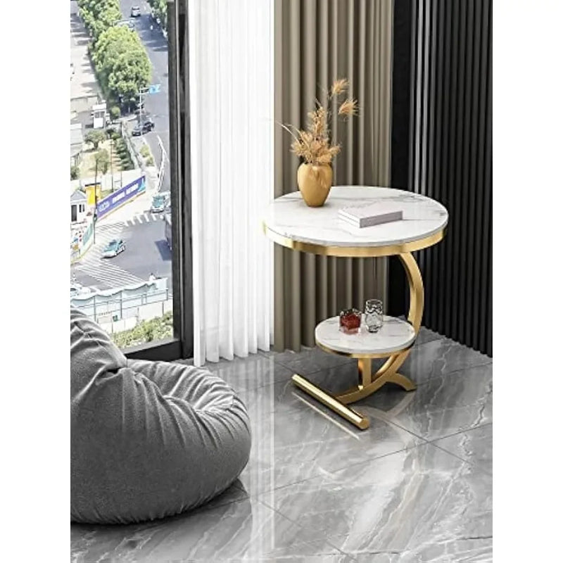 Luxury Marble End Table – Gold Round Coffee Table for Home Décor