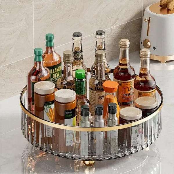Round Rotating Plastic Bin for Kitchen & Pantry – Clear Storage Organizer