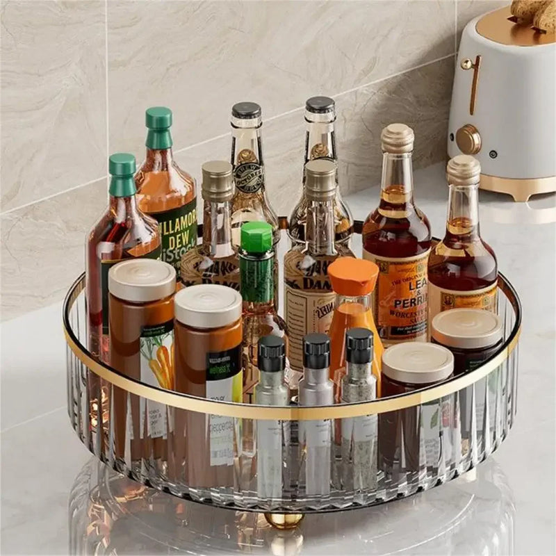 Round Rotating Plastic Bin for Kitchen & Pantry – Clear Storage Organizer