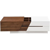 Modern Extendable Coffee Table with Hidden Storage – White & Walnut