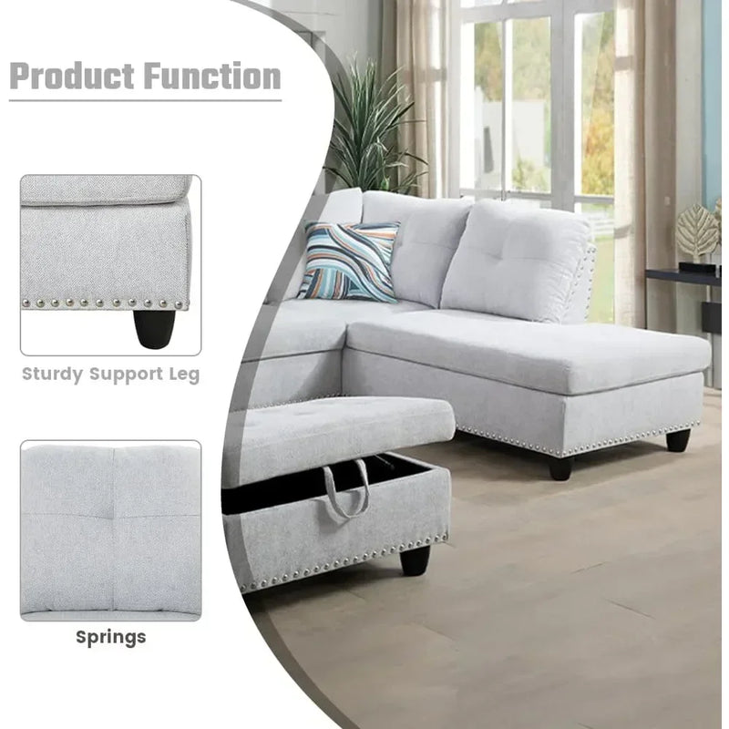 L-Shaped Sectional Sofa w/ Storage Ottoman & Cup Holder – 97"