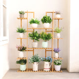 9-Tier Bamboo Plant Stand - Natural Wood Flower Shelf for Balcony & Living Room
