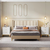 Modern White Nightstand with 3 Drawers - Gold Base
