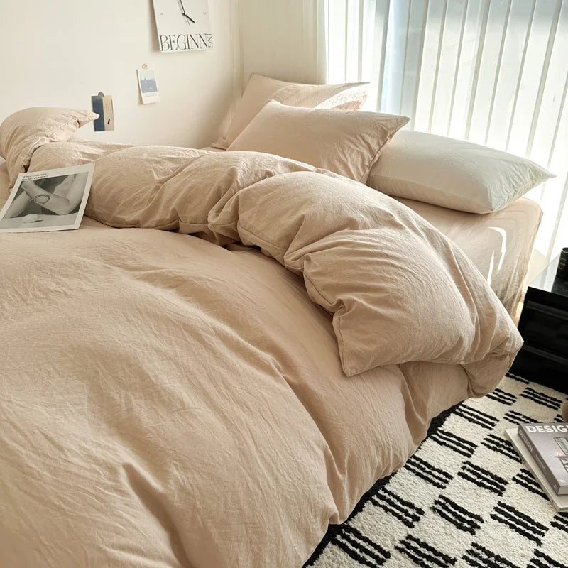 Solid Cotton Bedding Set with Duvet Cover, Pillowcases & Sheet, Multiple Sizes
