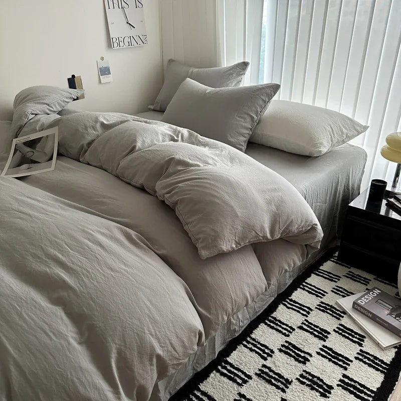 Solid Cotton Bedding Set with Duvet Cover, Pillowcases & Sheet, Multiple Sizes