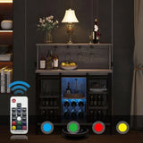 Farmhouse Coffee & Wine Bar Cabinet with LED & Wine Rack