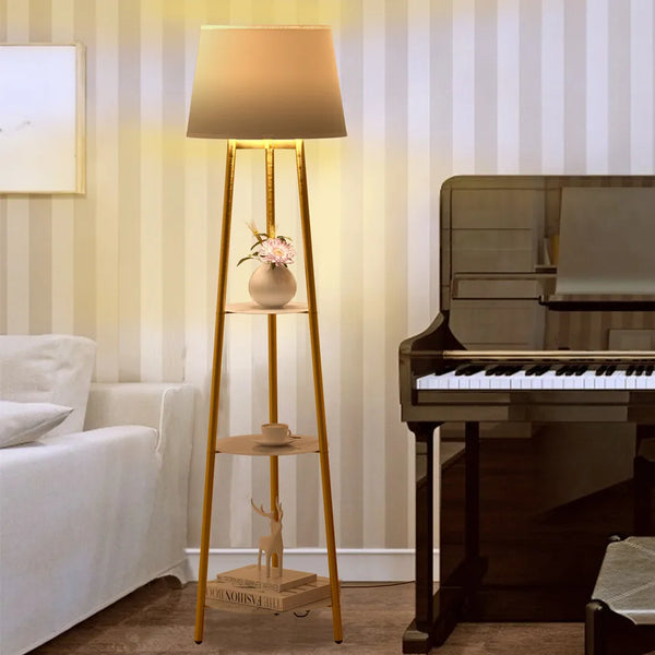 Modern Tripod LED Floor Lamp with Shelves – Warm Light