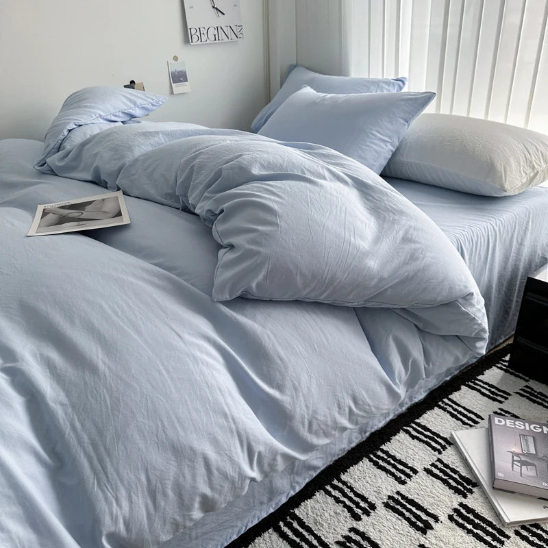 Solid Cotton Bedding Set with Duvet Cover, Pillowcases & Sheet, Multiple Sizes