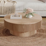 31.5" Natural Coffee Table – Modern Solid Wood Drum Tea Table for Living Room