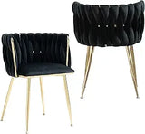 Velvet Dining Chairs Set of 2 – Tufted Accent Chairs with Gold Legs