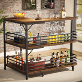 L-Shaped Home Bar Unit – 3 Tier Liquor Table with Storage & Wine Glass Holder