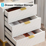 Modern White Nightstand with 3 Drawers - Gold Base