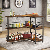 L-Shaped Home Bar Unit – 3 Tier Liquor Table with Storage & Wine Glass Holder