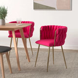 Velvet Dining Chairs Set of 2 – Tufted Accent Chairs with Gold Legs