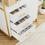 69" White & Gold Bookshelf with Drawers & Ladder Shelves