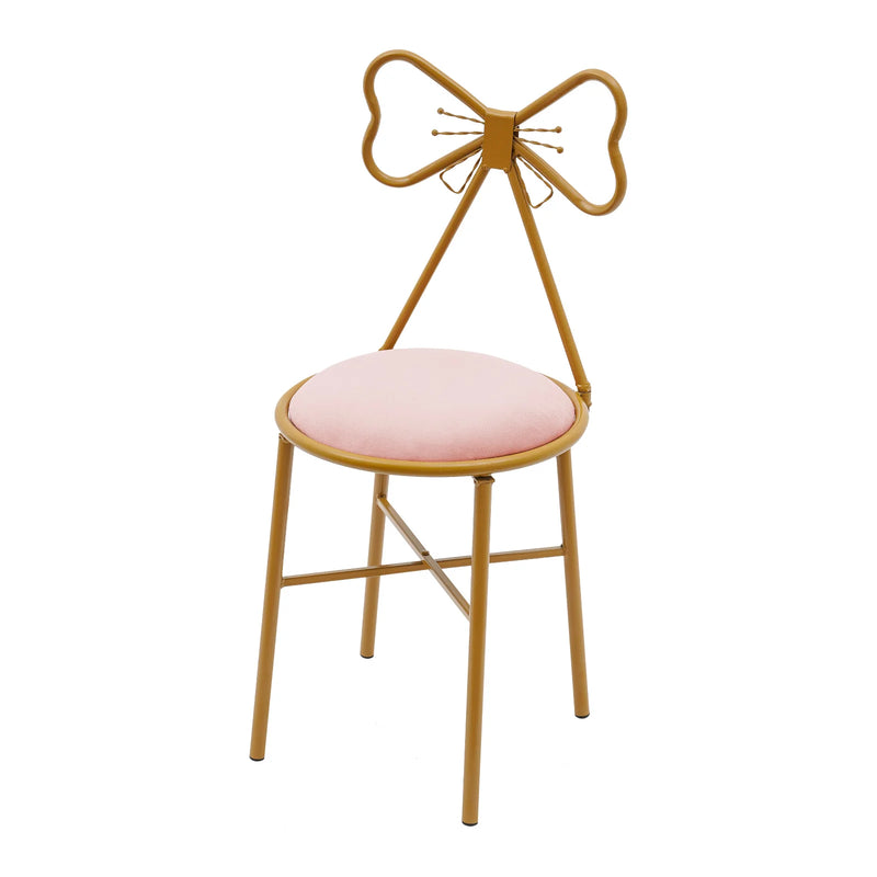 Butterfly Bow Tie Vanity Chair – Velvet Cushion, Gold Metal Frame