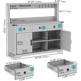 Farmhouse Bar Cabinet with Hutch & Storage Drawers