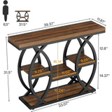 39.4" Industrial Console Table with 4-Tier Storage Shelves