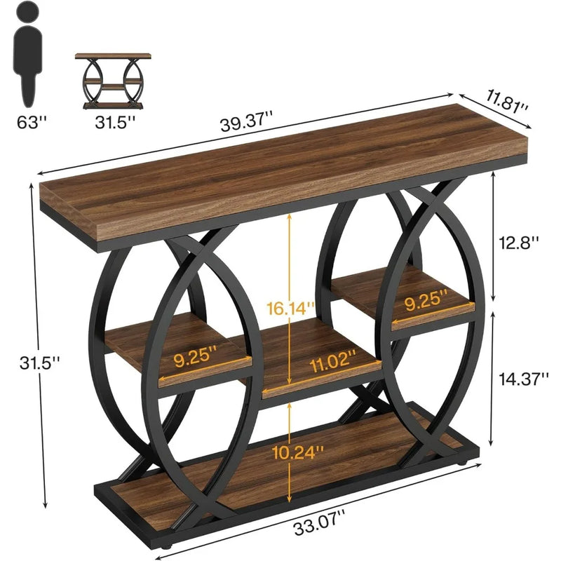 39.4" Industrial Console Table with 4-Tier Storage Shelves