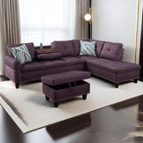 L-Shaped Sectional Sofa w/ Storage Ottoman & Cup Holder – 97"