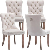 Beige Velvet Tufted Dining Chairs Set of 4 – Elegant & Modern