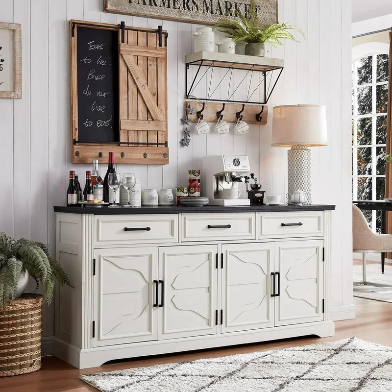 66" Large Buffet Sideboard Cabinet with 4 Doors and 3 Drawers, Buffet Table Coffee Bar Wine Bar Storage Cabinet