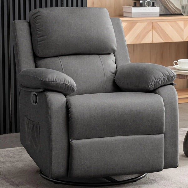 360° Swivel Rocker Recliner – Upholstered Glider Chair for Relaxation
