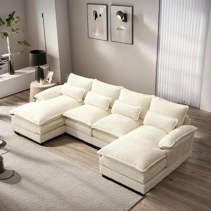 U-Shaped Chenille Sectional Sofa w/ Double Chaise – 110"