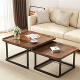 Modern 2-Piece Wooden Nesting Coffee Table Set for Living Room