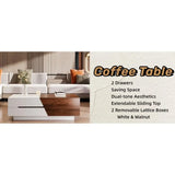 Modern Extendable Coffee Table with Hidden Storage – White & Walnut