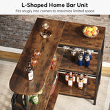 L-Shaped Home Bar Unit – 3 Tier Liquor Table with Storage & Wine Glass Holder
