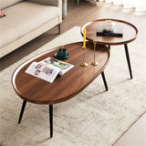 Modern 2-Piece Wooden Nesting Coffee Table Set for Living Room