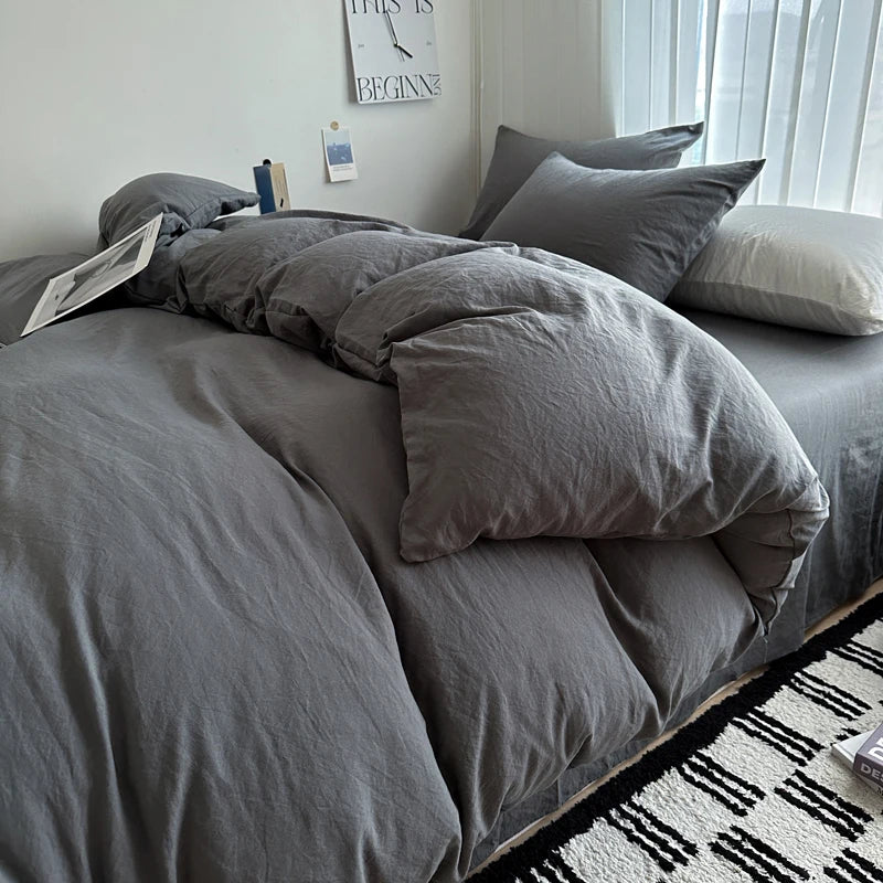 Solid Cotton Bedding Set with Duvet Cover, Pillowcases & Sheet, Multiple Sizes