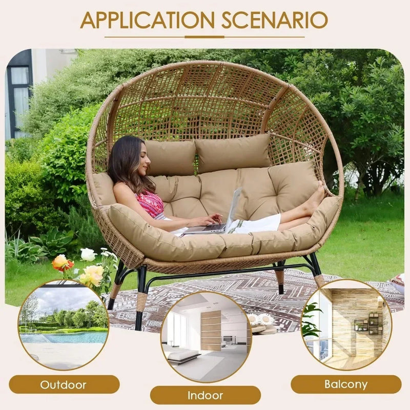 Oversized 2-Person Wicker Egg Chair with Ottoman – Indoor/Outdoor Lounge