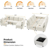 Cream White Modular Sectional Sofa with Storage & USB Chargers – 6 Seats