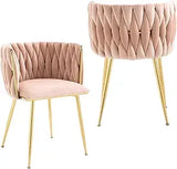 Velvet Dining Chairs Set of 2 – Tufted Accent Chairs with Gold Legs