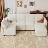 Cream White Modular Sectional Sofa with Storage & USB Chargers – 6 Seats
