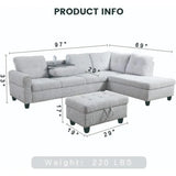 L-Shaped Sectional Sofa w/ Storage Ottoman & Cup Holder – 97"