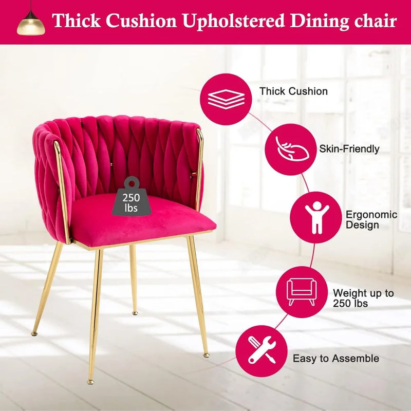 Velvet Dining Chairs Set of 2 – Tufted Accent Chairs with Gold Legs