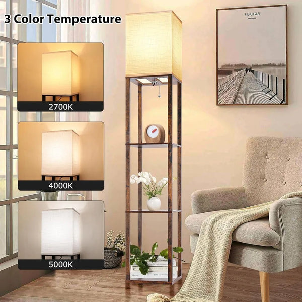 Floor Lamp with Shelf and 3-Color LED Bulb – 62" Modern Standing Light