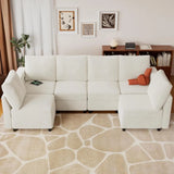 Cream White Modular Sectional Sofa with Storage & USB Chargers – 6 Seats