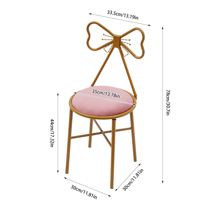 Butterfly Bow Tie Vanity Chair – Velvet Cushion, Gold Metal Frame